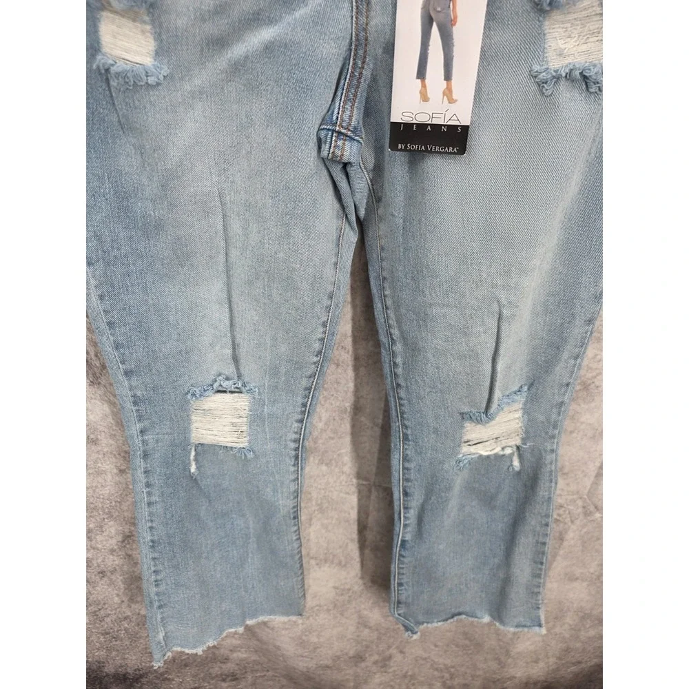 Sofia Jeans Womens 6 Blue High Rise Cropped Flare Denim Raw Hem Distressed New - Picture 2 of 16